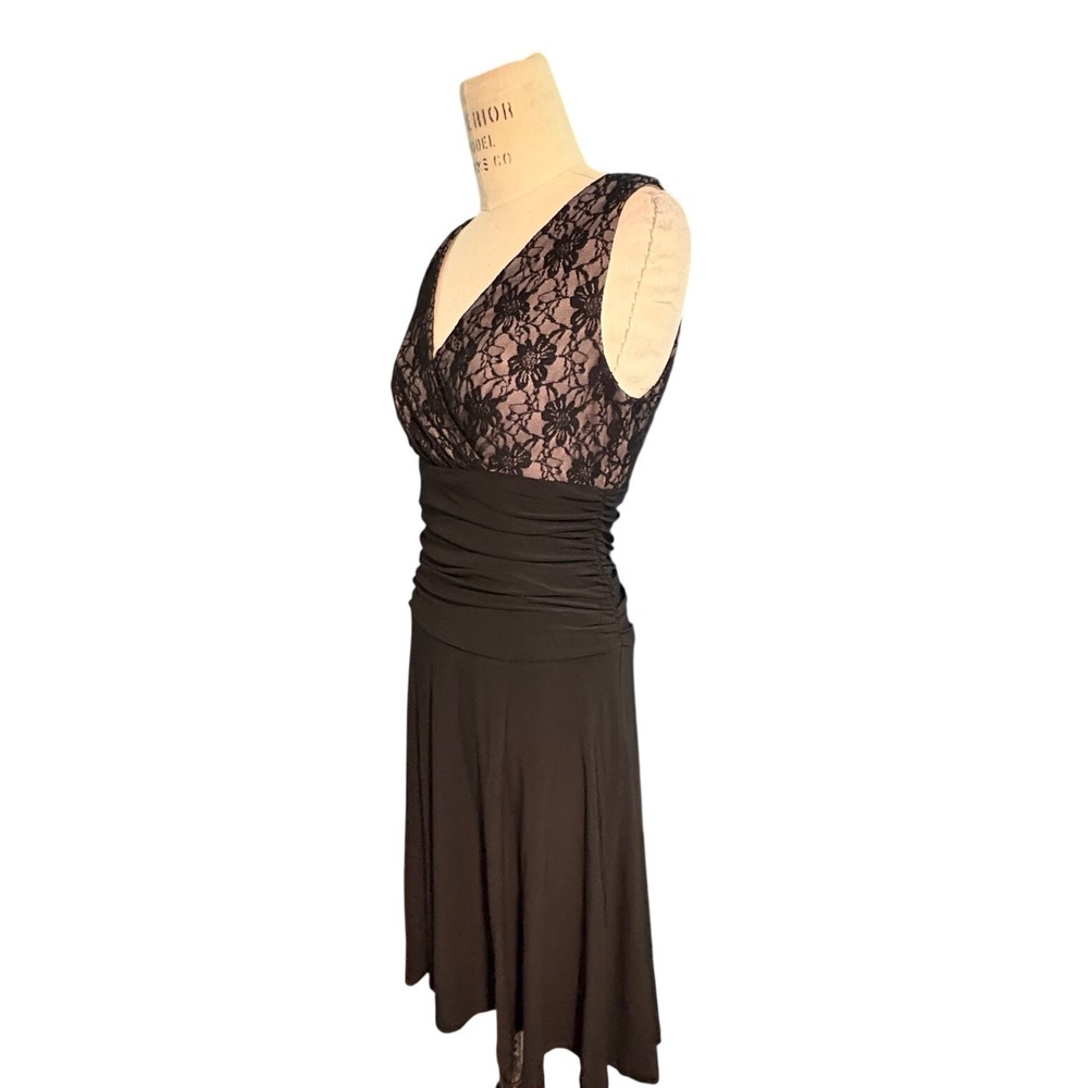 Chaps Black Lace V-Neck Cocktail Dress Med Whimsigoth Party Wedding Guest Glam - Picture 2 of 9